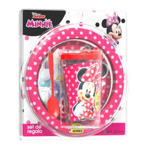 SET DE REGALO NIÑOS PLATO  VASO TAPA CAFÉ + CUCHARA (MINNIE)